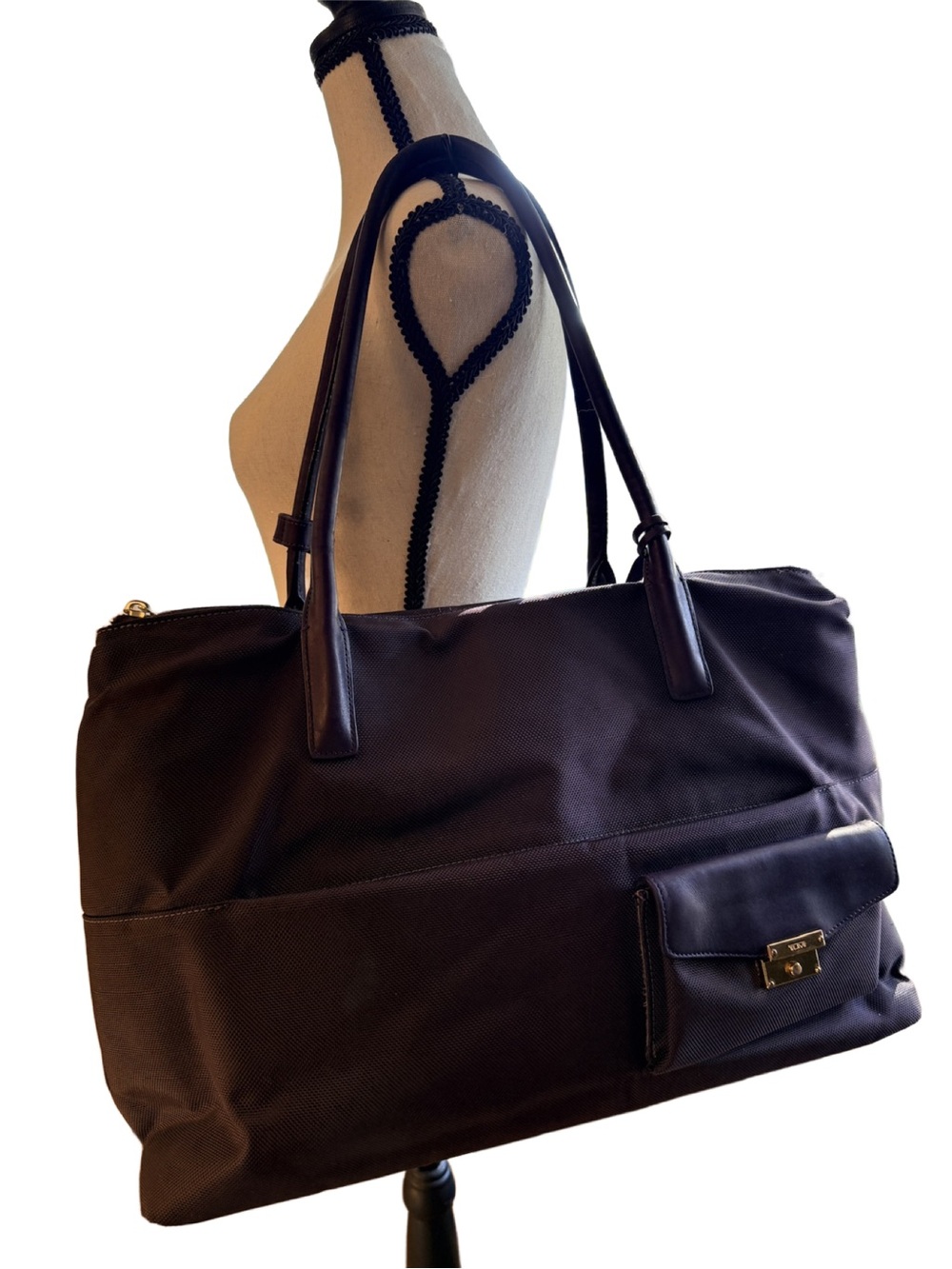 Tumi Larkin Hayes Triple Compartment Tote in Aubergine Purple Nylon Leather